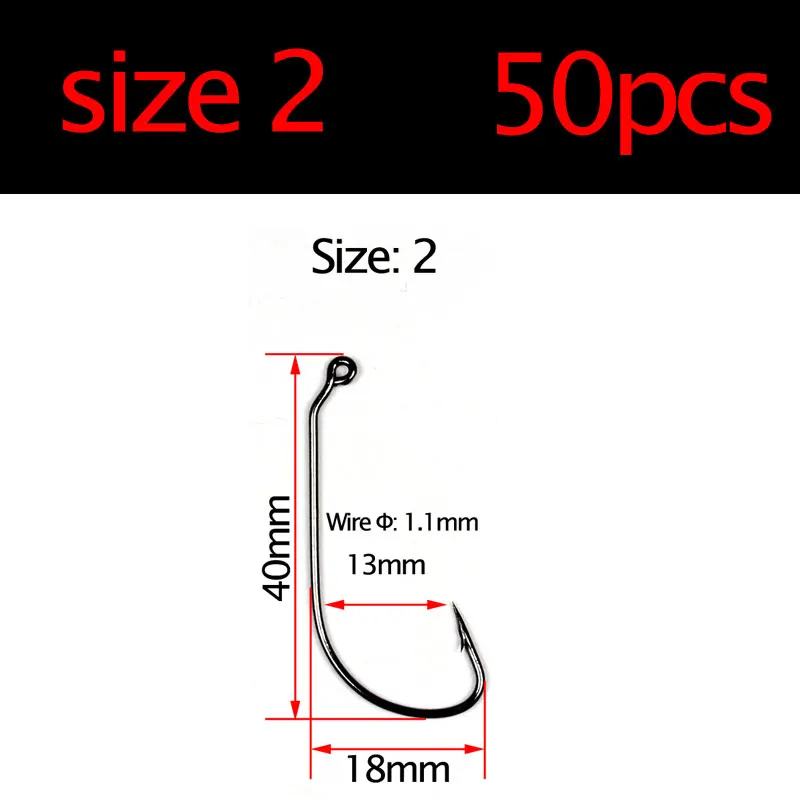 50 шт. высокоуглеродистой стали встроенный крючок под червя бас рыболовный джиг крючок Caroline Taxas Rig рыболовные крючки - Цвет: 50pcs size 2