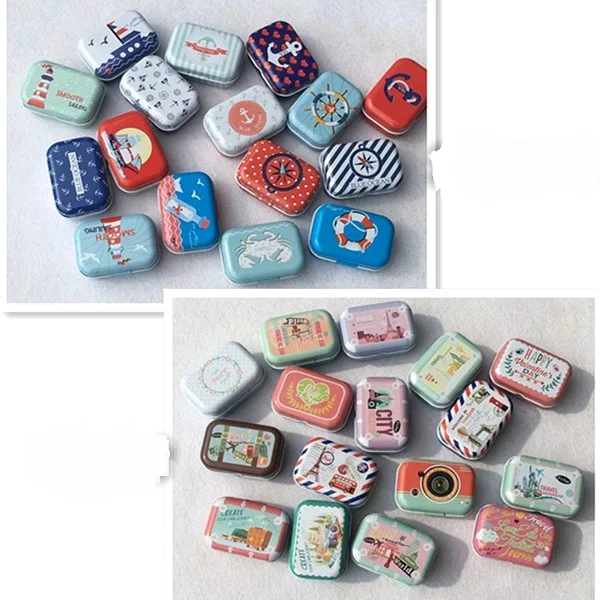 Красочные Мини жестяная коробка запечатанные банки упаковочные коробки ювелирных изделий, коробка конфет маленькие коробочки для хранения банок серьги в виде монет, Подарочная коробка для наушников - Цвет: Random Travel