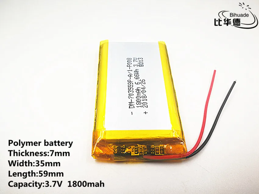 

10pcs/lot Good Qulity 3.7V,1800mAH,703559 Polymer lithium ion / Li-ion battery for TOY,POWER BANK,GPS,mp3,mp4