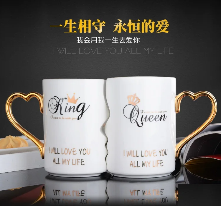 US $20.64 Oussirro 2pcsSet Couple Cup Ceramic Kiss Mug Valentines Day Wedding Birthday Gift