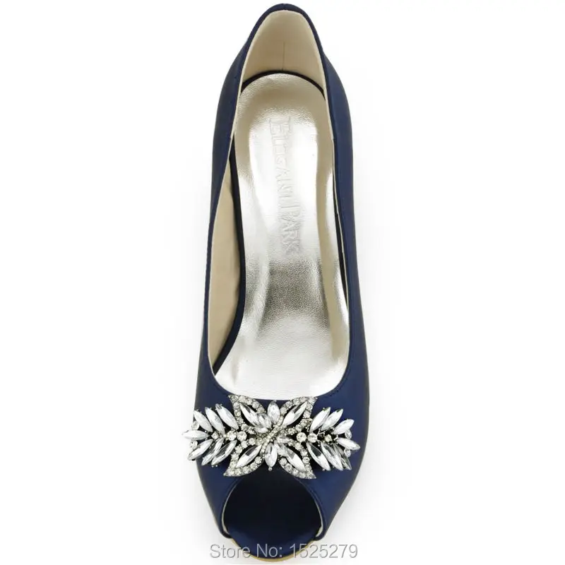 HP1540/Женская обувь темно-синего цвета удобные туфли-лодочки с пряжкой и открытым носком для свадебной вечеринки Женская атласная обувь на низком каблуке