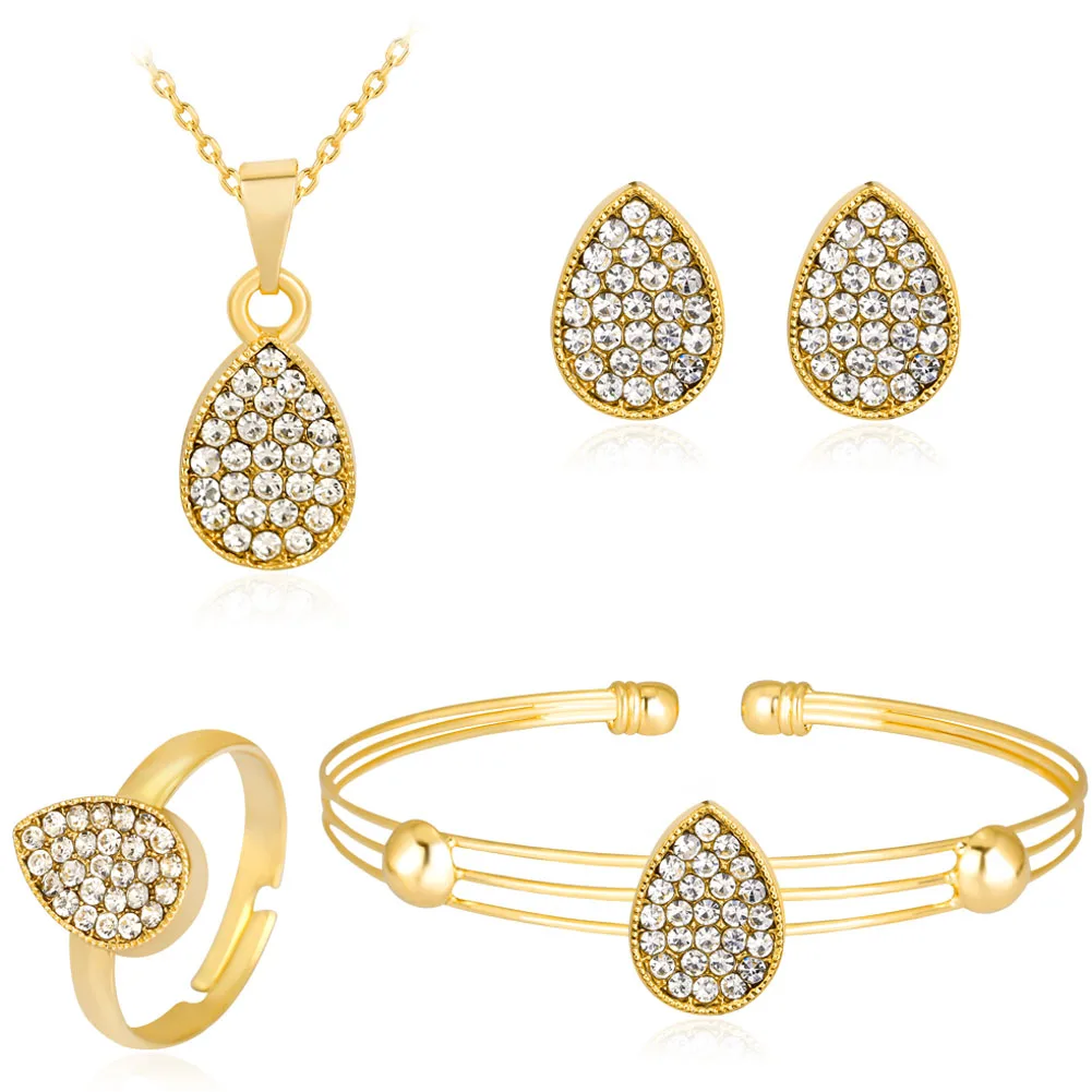 Crystal Water Drop Jewelry Sets For Women Rhinestones Gold Color Collar