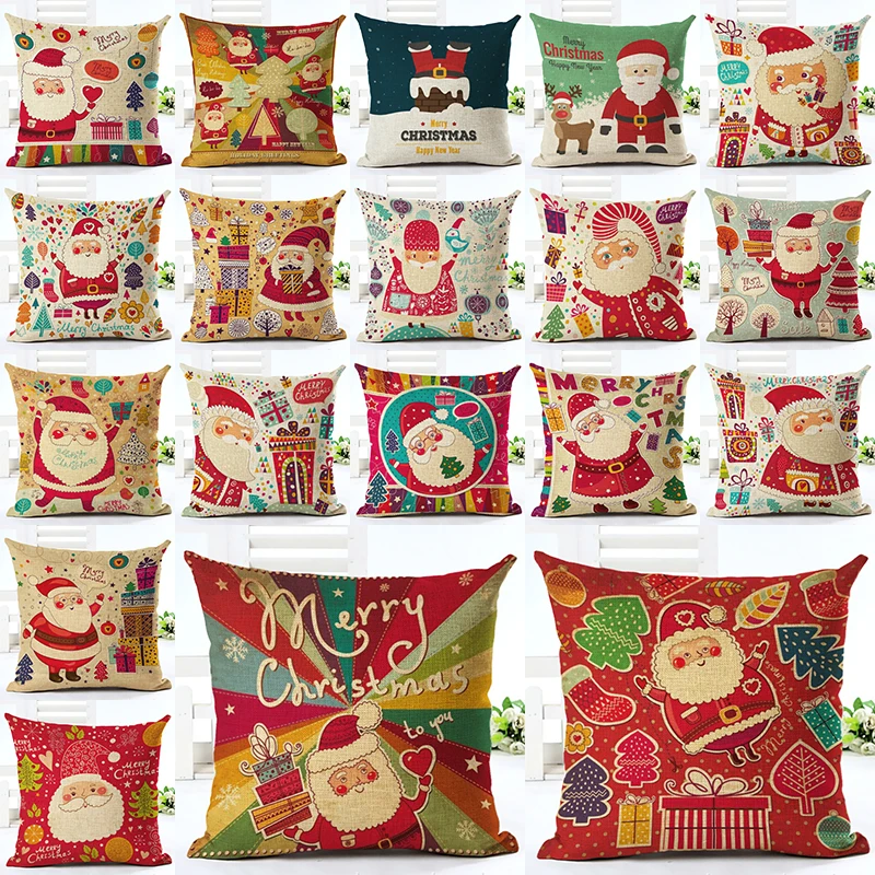 2017 Cartoon Style Chirsmas Santa Claus Cute Pillow Almofadas Linen Decorative Cushion Without Filling | Дом и сад