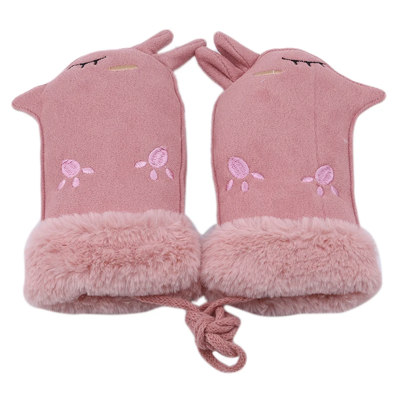 Горячая Распродажа детские варежки из замши милые перчатки Зимние перчатки детские теплые уличные перчатки для девочек и мальчиков Детские Варежки Унисекс - Цвет: pink