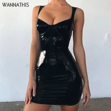 Женское платье WannaThis из искусственной кожи, на тонких бретелях, сексуальные, вечерние, Клубные, тонкие, короткие, мини-карандаш,, летние, облегающие, Vestidos