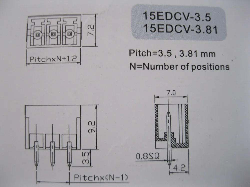 4PIN/Way Шаг 3.81 мм Клеммная колодка Разъем зеленый цвет с прямой Pin 50 шт