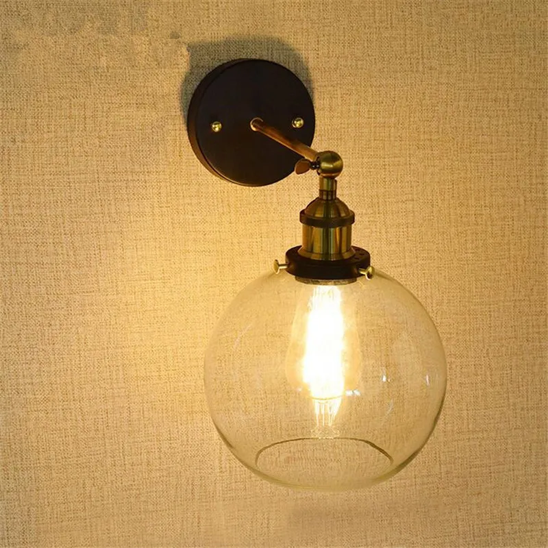 Винтажный стеклянный настенный светильник Эдисона, промышленные настенные бра для прикроватной лампы, магазин, ресторан, E27, ретро стеклянный абажур, лампа, светильники