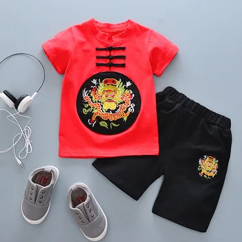 

Tops and shorts for kids baby chinese style Traditional Embroidery new year baby boy clothes summer 2 piece oufits Tang costume