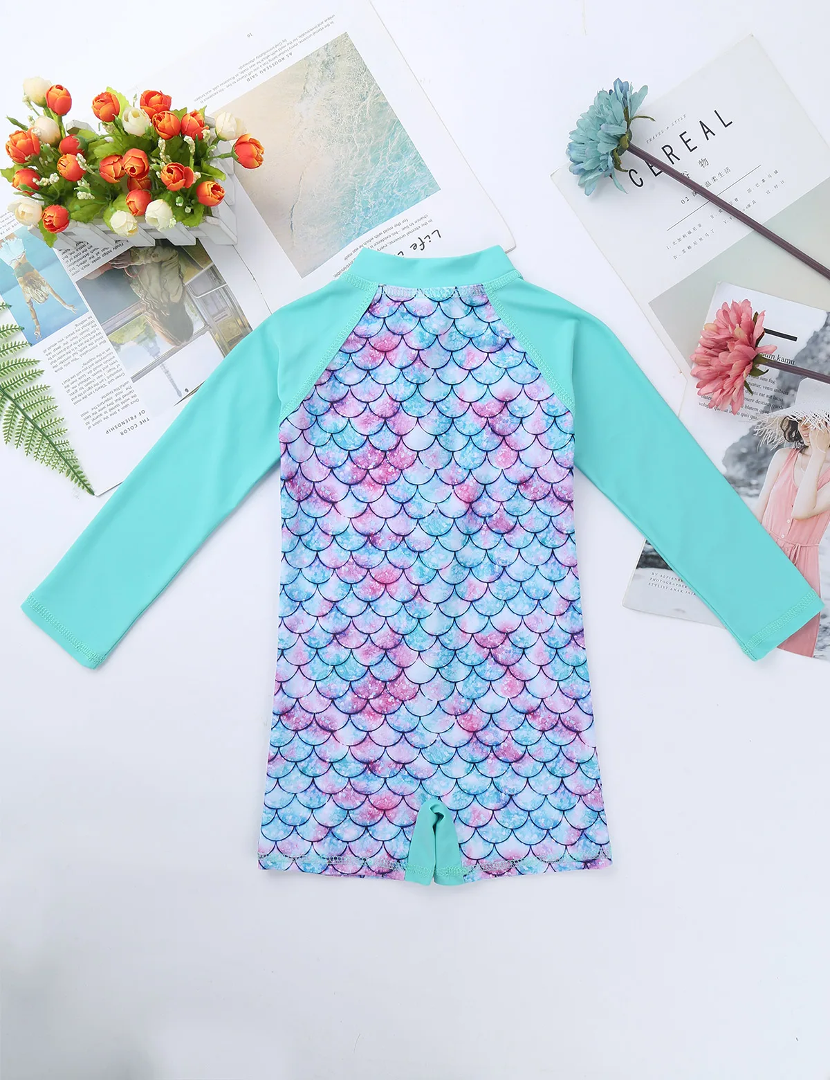 iiniim Infant Baby Girls One-piece Summer Bathing Suit Overalls Mermaid Fish Sales Pattern Printed Rash Guard Swimsuit Swimwear