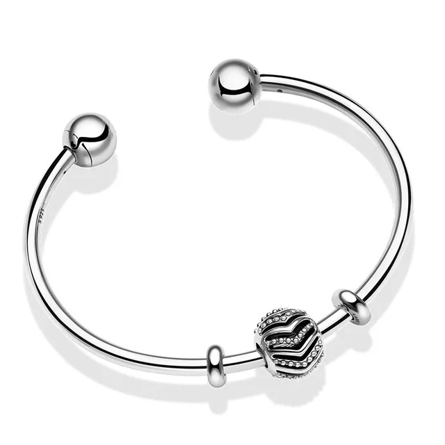 

SIENTO 100% 925 Sterling Silver New Stylish Wish Beaded Charm Moments Sliding Bangle Set Adjustable Size Free Shipping B801195
