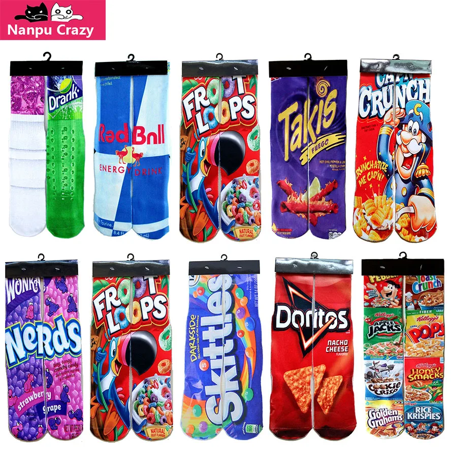 

Socks with Prints Famous Drink 3D Print Basketball Socks Men Cotton Compression Junk Food Fries Chocolate Novelty Funny Sock