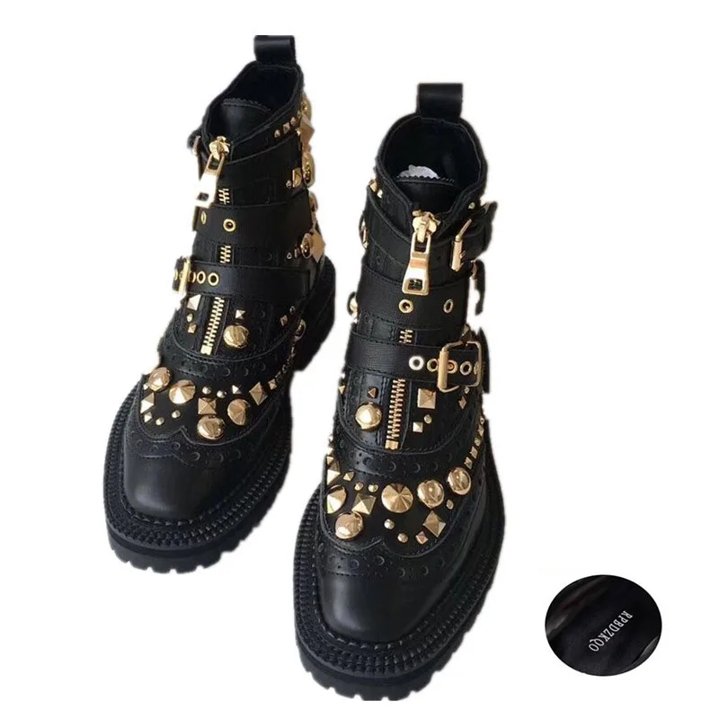 Черные ботинки в байкерском стиле с заклепками и металлическими заклепками; армейские ботинки; ботинки ручной работы в байкерском стиле; Женские ботинки в стиле панк-рок