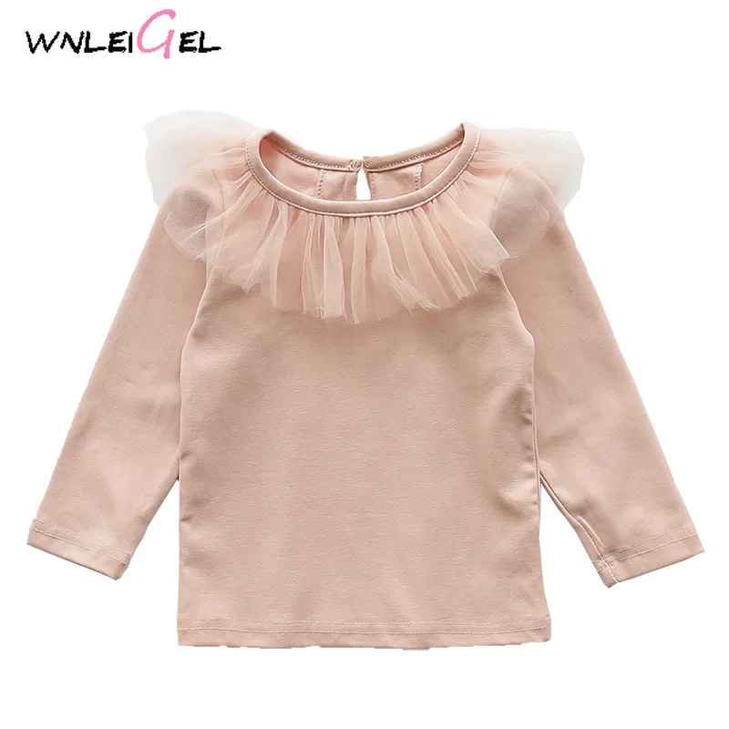 

WLG girls spring autumn t shirts kids girl solid beige pink black yellow striped mesh t-shirt baby casual clothes children