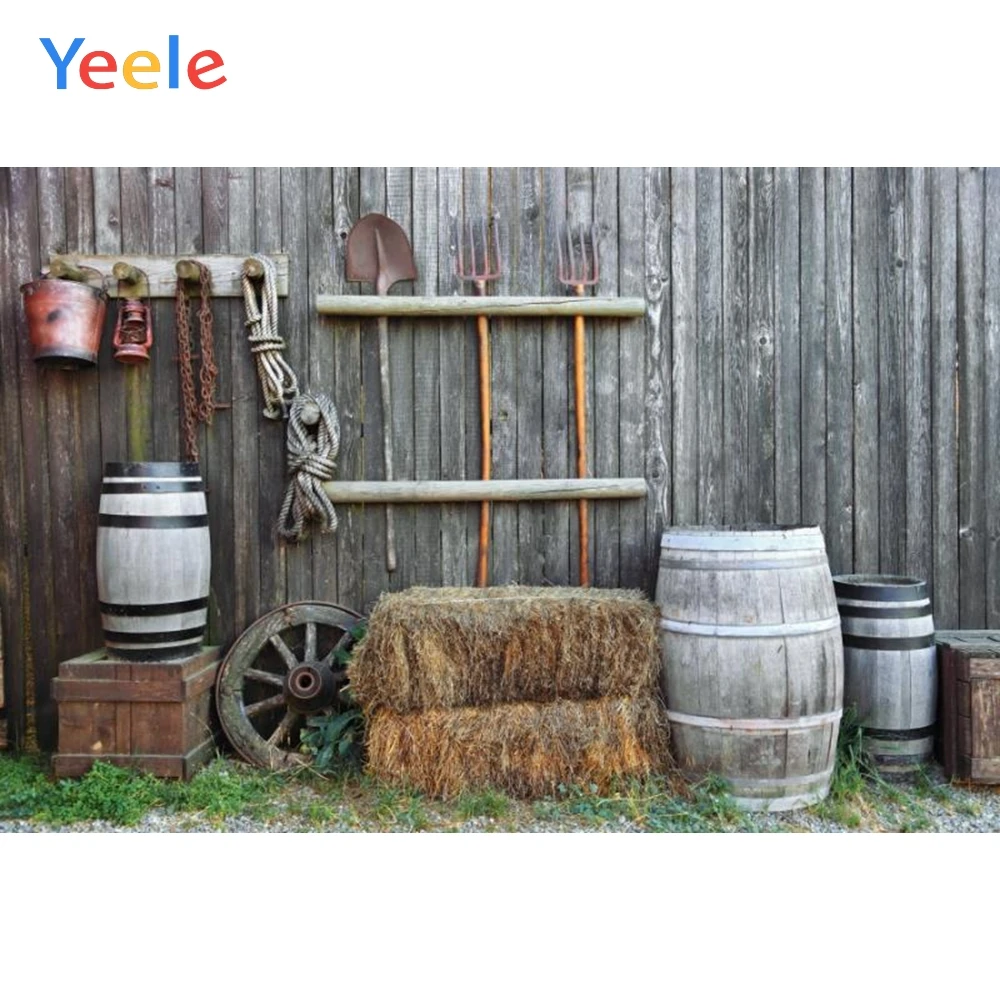

Yeele Photo Backgrounds Farm Rural Wooden Wheel Jar Warehouse Tools Haystack Baby Photo Backdrops Photocall Photo Studio
