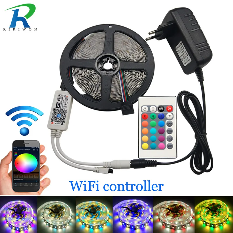 LED Strip 5050 RGB  RGBW / RGBWW WiFi 10m 5m DC 12V 5050 RGB LED Strip RGBW Stripe Flexible Light WiFi 24keys controller adapter