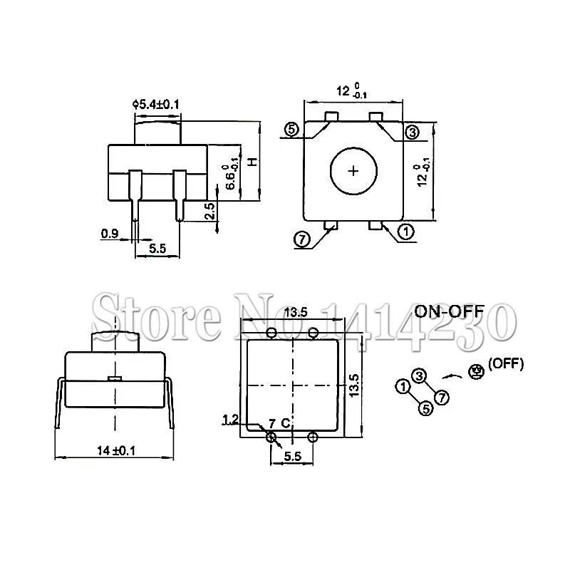 10 шт. фонарь светильник светодиоды DIP-4Pins изогнутые ножки 1212-114C 12*12 мм ВКЛ-ВЫКЛ кнопочный переключатель