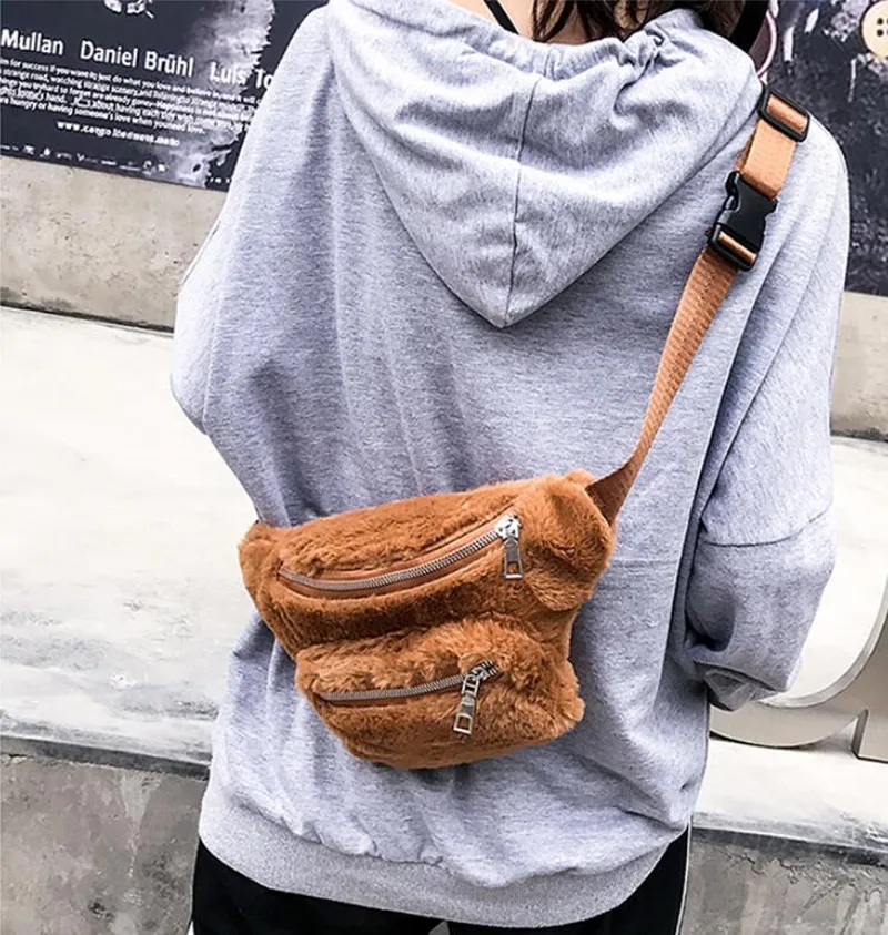 Осенне-зимний Стиль поясная сумка высокое имитация шерсти поясная сумка Bananka Путешествия сумка-кошелек на пояс Для женщин Подиум торговый