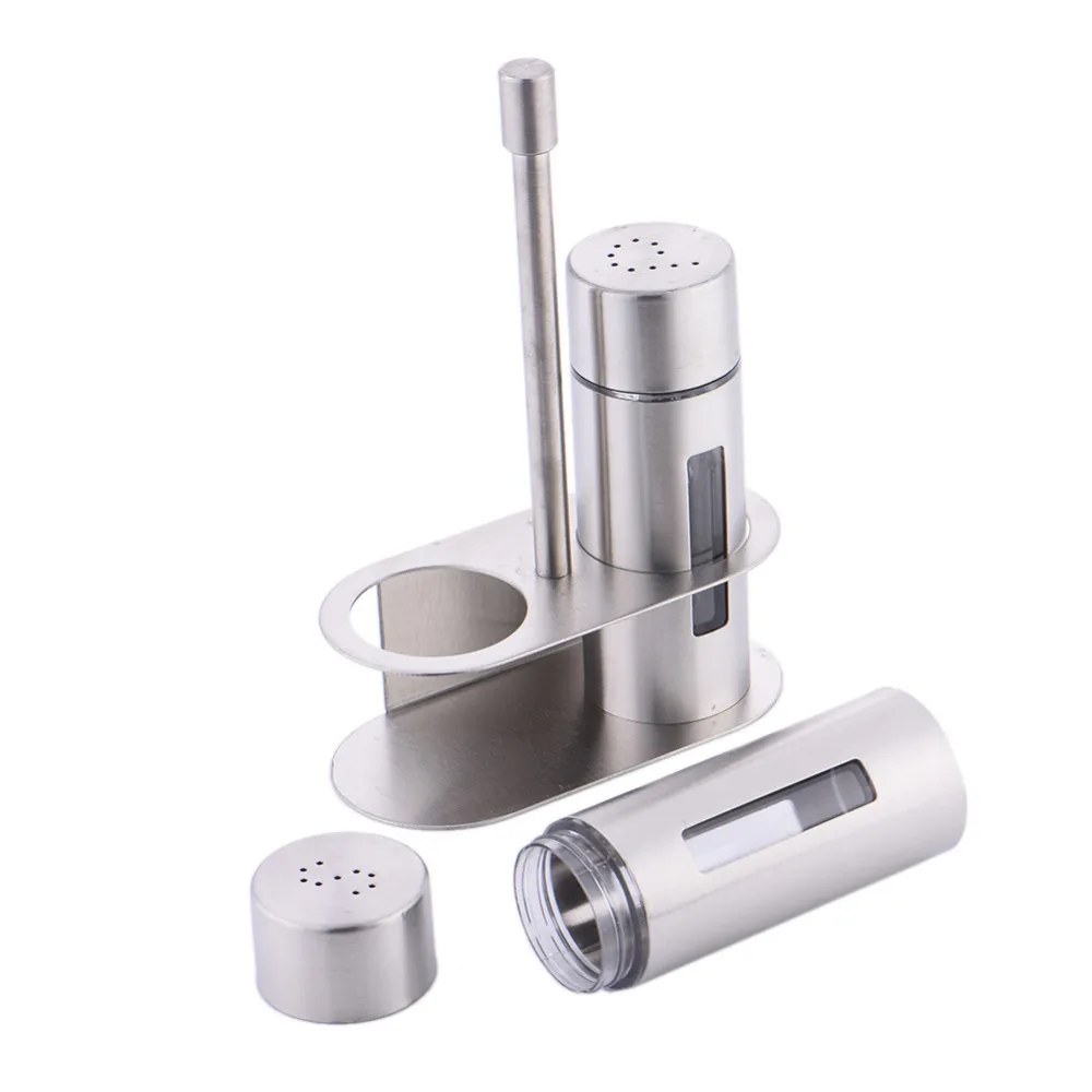 Castor Stainless Steel Salt Pepper Shaker Set Odor-Free Spice With Stand Condiment Box Cooking Seasoning Bottle Kitchen Tools salt shaker salt pepper shakers