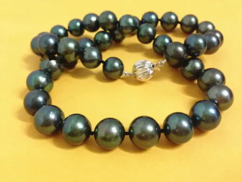 

Free Shipping >>>>>AAA 18"10-11mm natural real round TAHITIAN black pearl necklace 14K gold