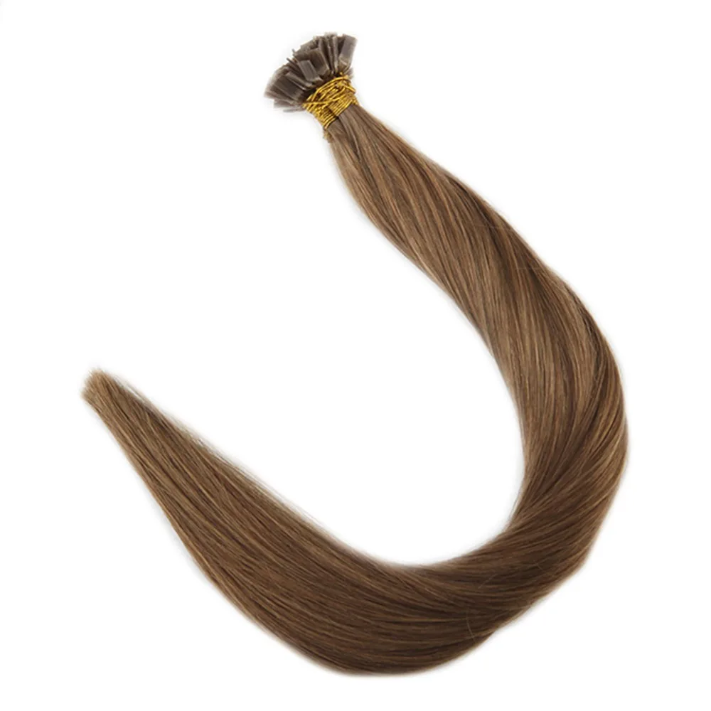 Полный блеск предварительно таможенного расширения плоским наконечником волос светло-коричневый Цвет #8 0,8 г на нитке 40g 100% человеческих