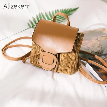 

Women PU Leather Backpack New Summer Mini Straw Bucket Backpack Korean Small Backpack For Girls Women Travel Backpack Mochila