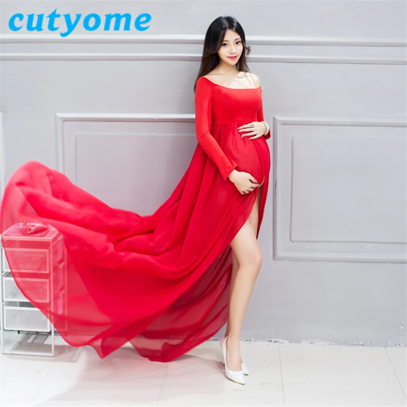 

Red Sexy Pregnant Women Dress Chiffon Floor Length Maternity Photo Shoot Props Fancy Goedkope Lange Jurken Vestido Longo Festa