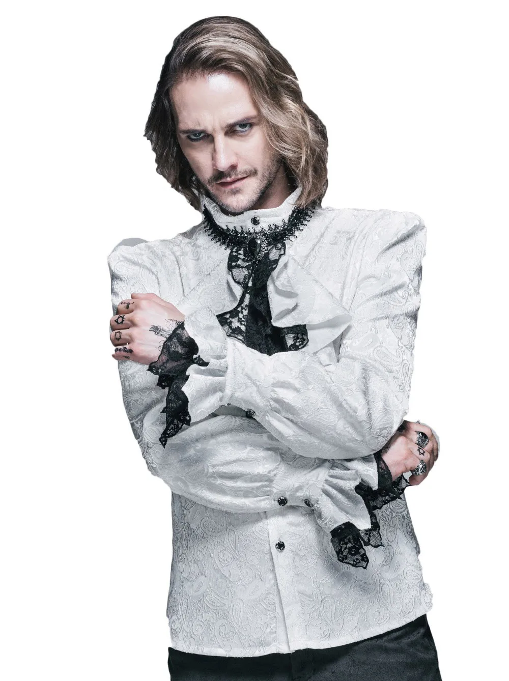 Британский стиль Стимпанк Викторианский белые блузки с галстуком воротник размера плюс 3XL Готический мужской длинный рукав платье рубашка для мужчин