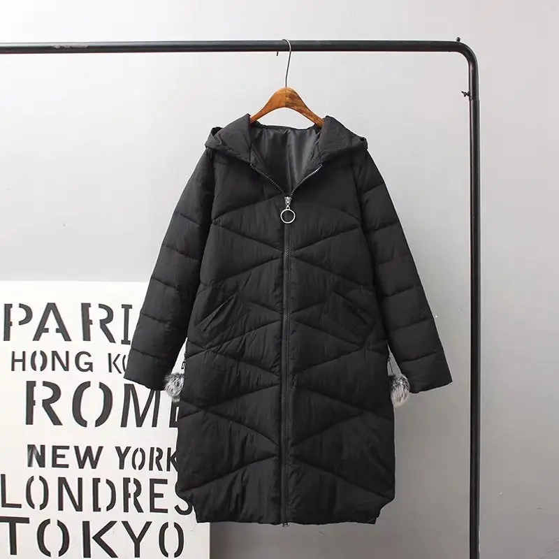 

T4 Winter Plus Size Women Clothing Parkas 5XL Casual LONG Hairball decoration Hooded wrinkle fabric Thick warm Padded Coat 8805