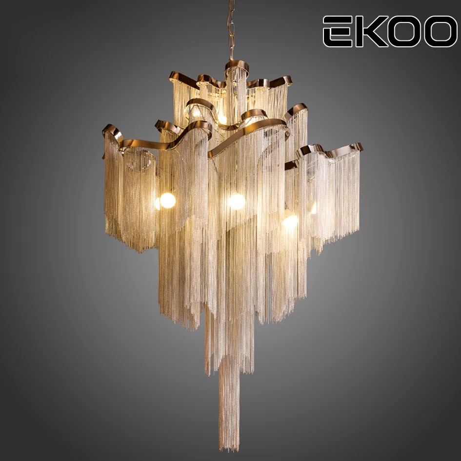 EKOO итальянский дизайн художественные люстры роскошная цепочка с серебряной