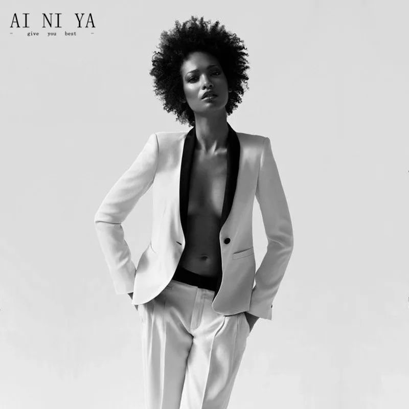 

Custom Made White Women Business Suits Formal Office Pants Suits Work Wear 2 Piece Sets Ladies One Button Suit