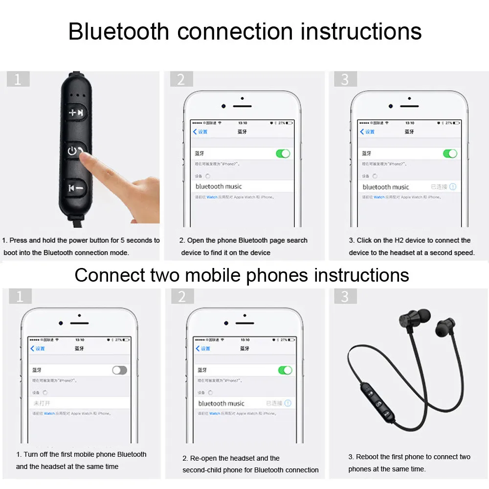 Bluetooth стерео наушники Беспроводная Магнитная гарнитура вкладыши бас громкой