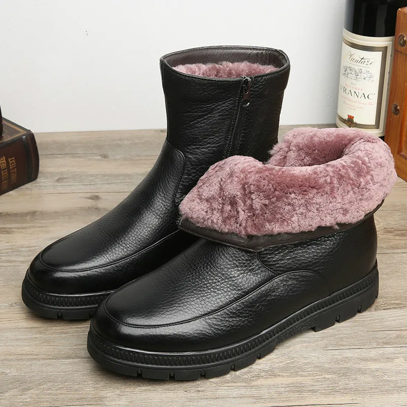 

New Leather Booties Men's Leather Boots Thick Warm Wool High Boots