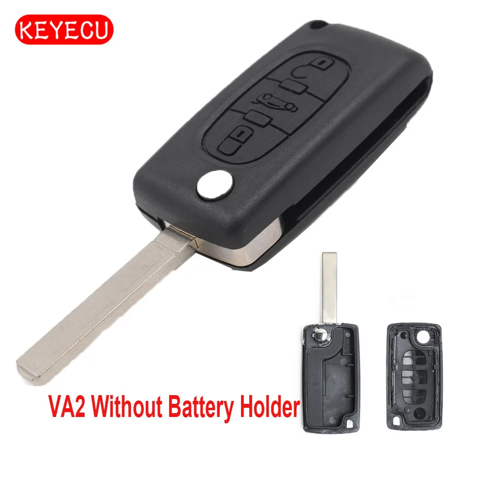 

Keyecu Flip Remote Key Shell Case 3 Button for Peugeot 107 207 307 407 408 Without Battery Holder VA2 Blade