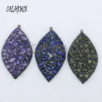 

5 pcs Fashion leaf shape pendant leave Charm mix color crystal stone Cattle Pendant for Jewelry Accessories 4729
