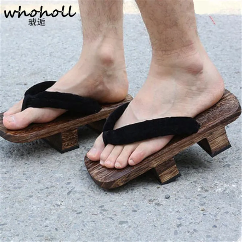 

2017 Summer Man Flip-flops Teeth Male Japanese Geta Clogs Cosplay Costumes Wooden Slippers Sandals Couple Thick Clogs Shoes
