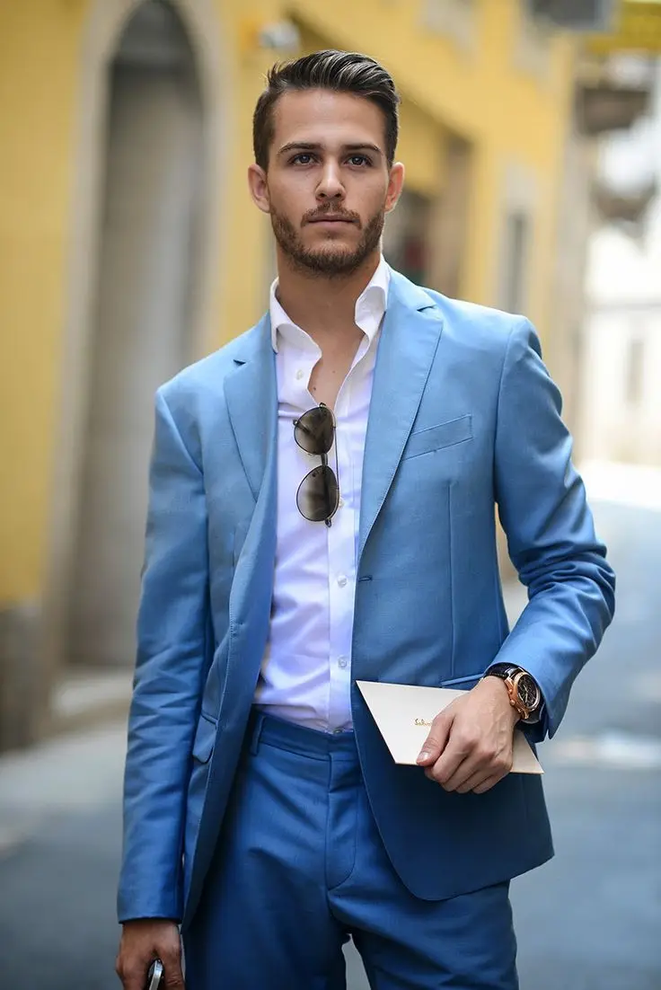 2017 Latest Coat Pant Designs Blue Linen Wedding font b Suits b font For font b