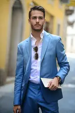 2017 Latest Coat Pant Designs Blue Linen Wedding font b Suits b font For font b