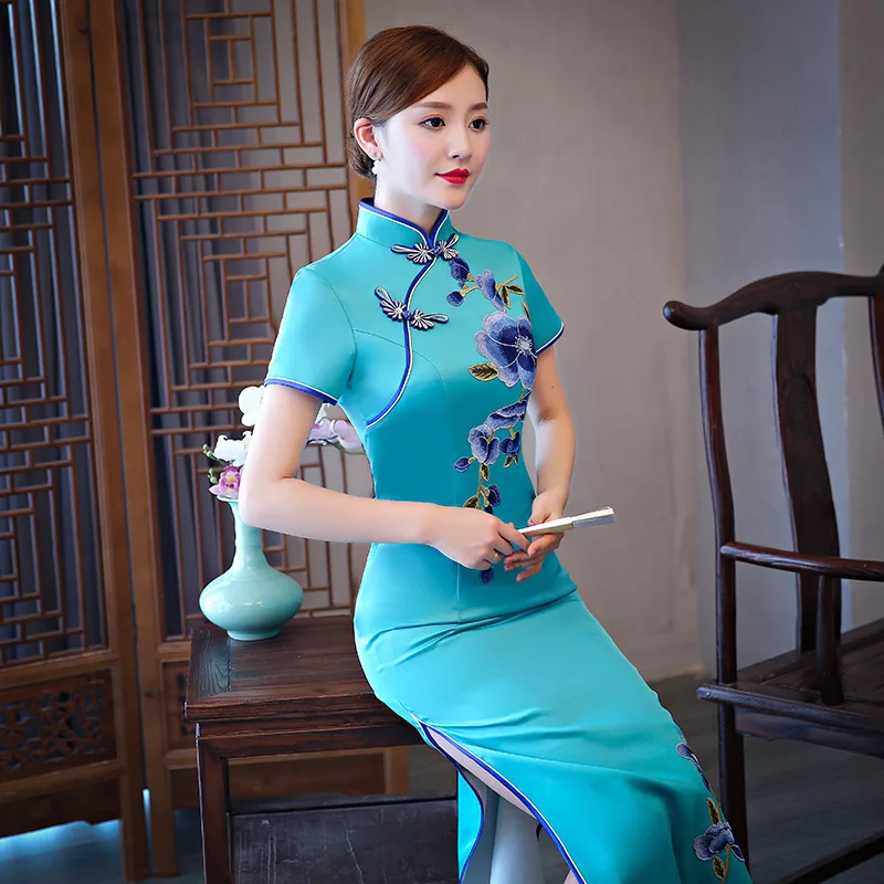 Зеленый китайский традиционный Женский район Ципао Винтаж Cheongsam Новинка китайский официальный Платье размера плюс M L XL XXL 3XL 4XL 5XL