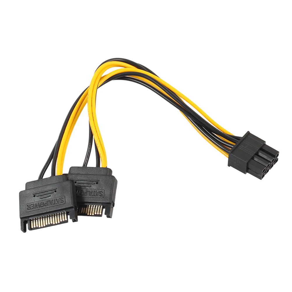 20cm Dual 15Pin SATA Male To PCIe 8Pin(6+2) Male Video Card Power Cable