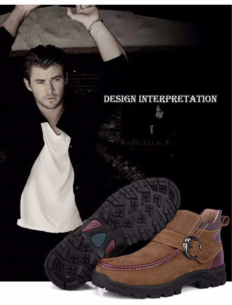 Утепленные мужские ботинки из натуральной кожи с нескользящей подошвой для активного отдыха и путешествий