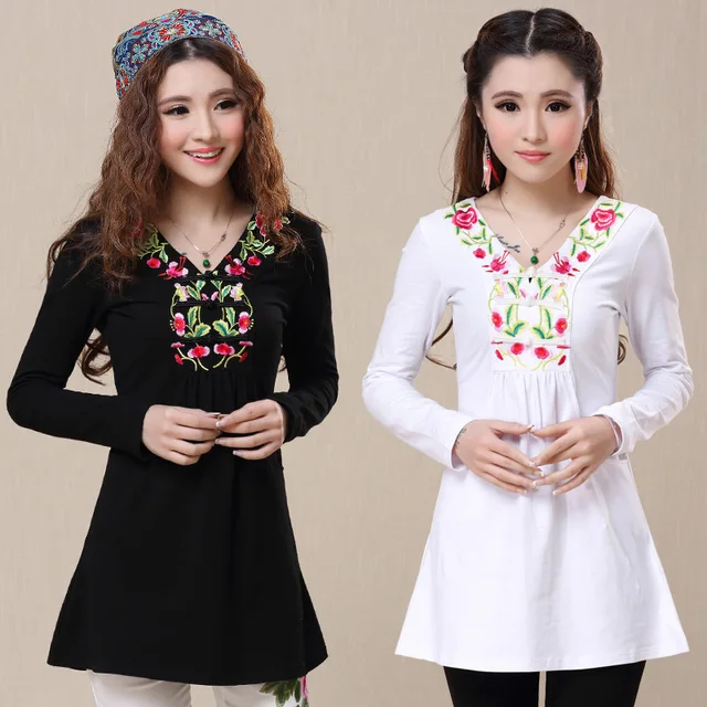 2017 Mexican Style Vintage 70s T Shirt For Women Autumn Winter Ethnic Long Sleeve V 2017 Mexican Style Vintage 70s T Shirt For Women Autumn Winter Ethnic Long Sleeve V