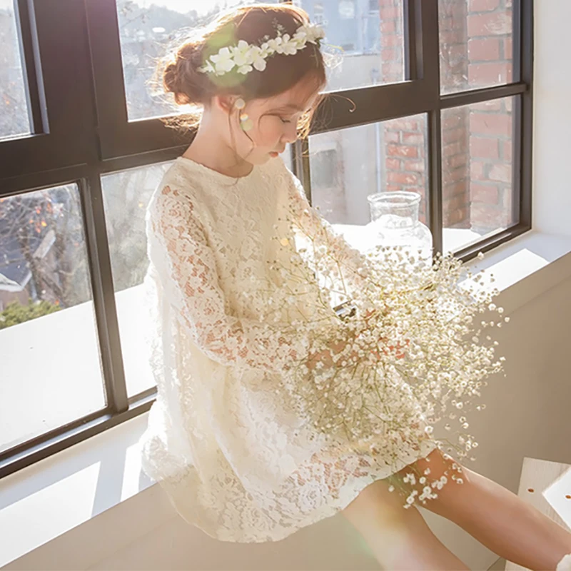 Новое платье для девочек, кружевное платье с длинными рукавами на весну-лето для девочек, бежевое платье с вышивкой, детская одежда, модное платье