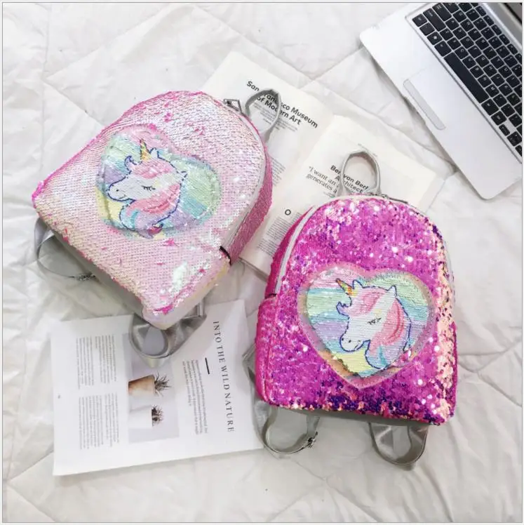 

summer fashion ladies sequins Travel backpack girls colorful unicorn schoolbag children color change flip backpack student bag