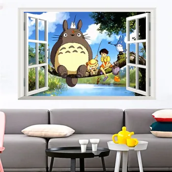 

Cartoon Hayao Totoro Series Tree Wall Stickers For Kids Rooms 3D Effect Window Wall Decals Poster Mural Children Gift