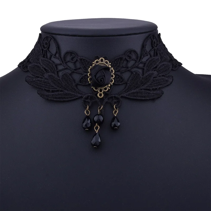 LiuXSPBrand Вышитое колье-чокер для женщин аксессуары, модные украшения милое черное кружевное ожерелье вечерние бархатные чокеры