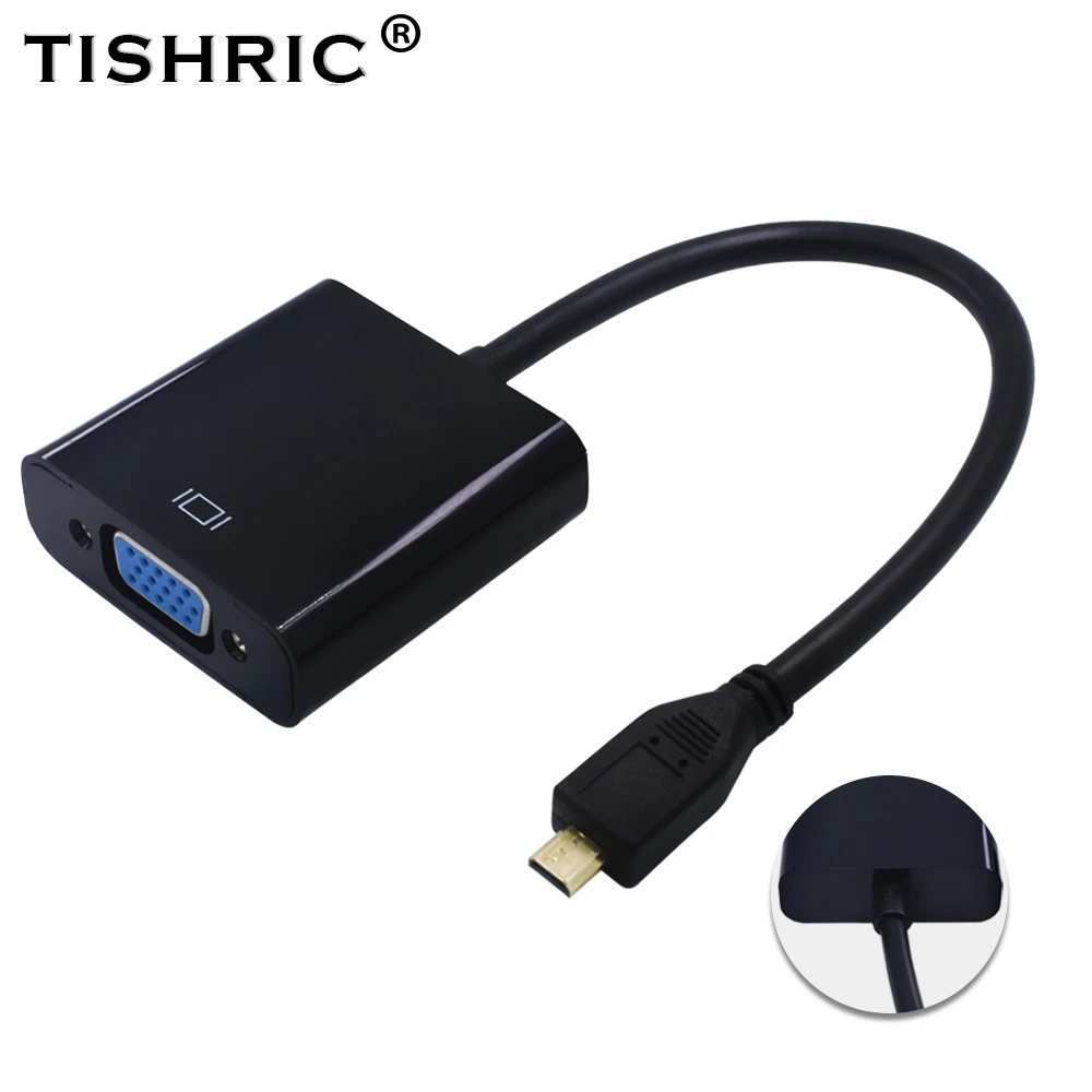 

TISHRIC Micro HDMI TO VGA Adapter Cable HDMI Digital To Analog Audio Converter Male To Female Displayport For Projector PC