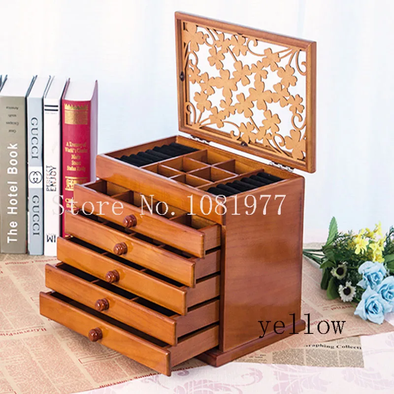 Günstig Große 6 etagen Holz Schmuck Box schmuck display schatulle ohrringe ring box schmuck box organizer fall für schmuck geschenk box