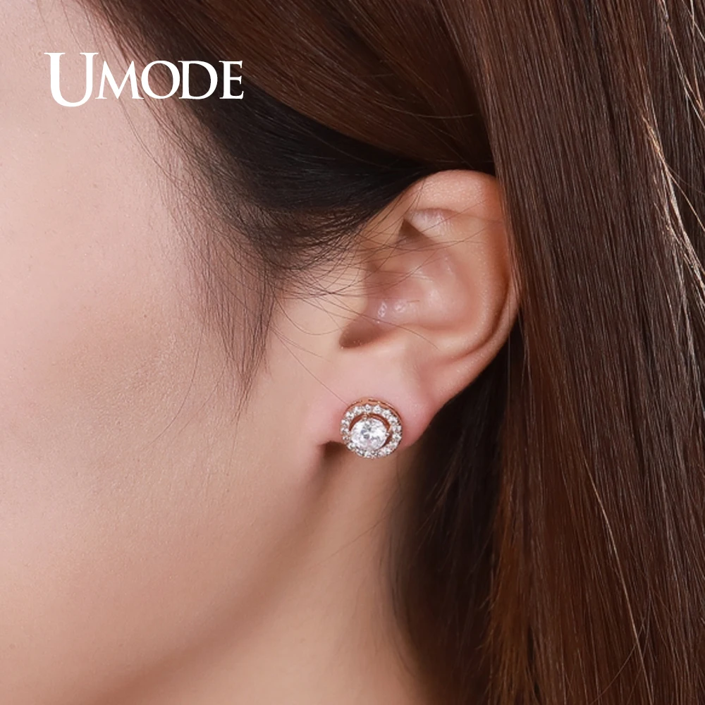 Женские серьги гвоздики с фианитами UMODE модные вечерние кристаллами ювелирные