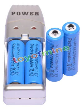 

4 x AA Blue Color 1.2VNi-MH 3000mAh Rechargeable Battery+USB Charger