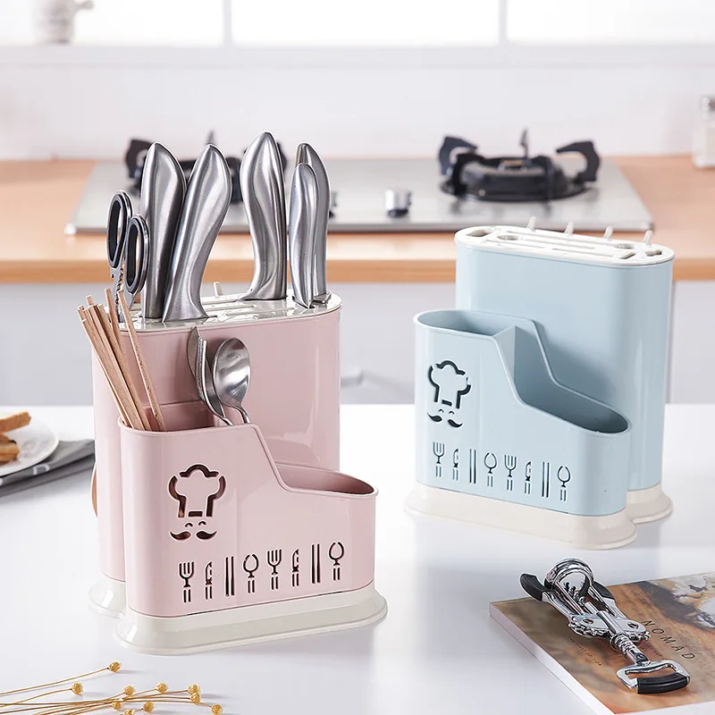 

Multipurpose 2 in 1 Kitchen Knife Holder Tableware Drain Rack Chopstick Spoon Fork Storage Holder Knife Stand Organizer Holder